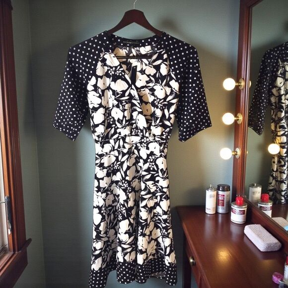 Adrienne Vittadini Dresses & Skirts - Adrienne Vittadini NWT Dress Small Black White Polka Dot Floral Pinup Rockabilly